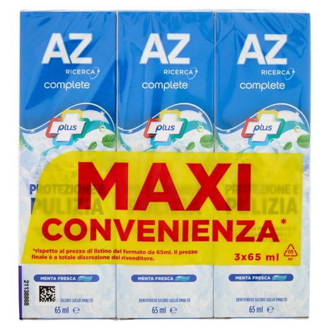 AZ Ricerca Dentifricio Complete Plus Protezione e Pulizia Menta Fresca 3 x 65 ml